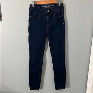 American Eagle Outfitters Women's Dark Blue Jeans cropped